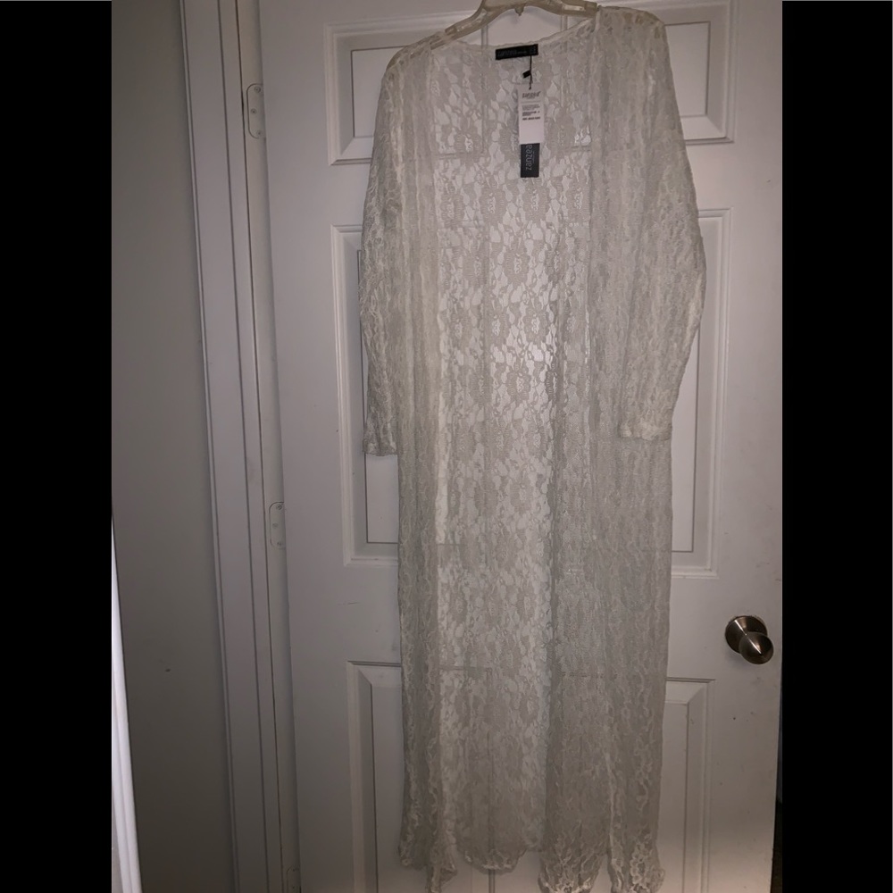 Off white lace duster long cardigan 14 L Zanzea